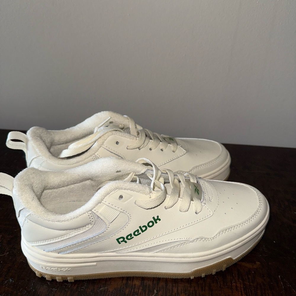 Reebok White and Green Platform Sneakers